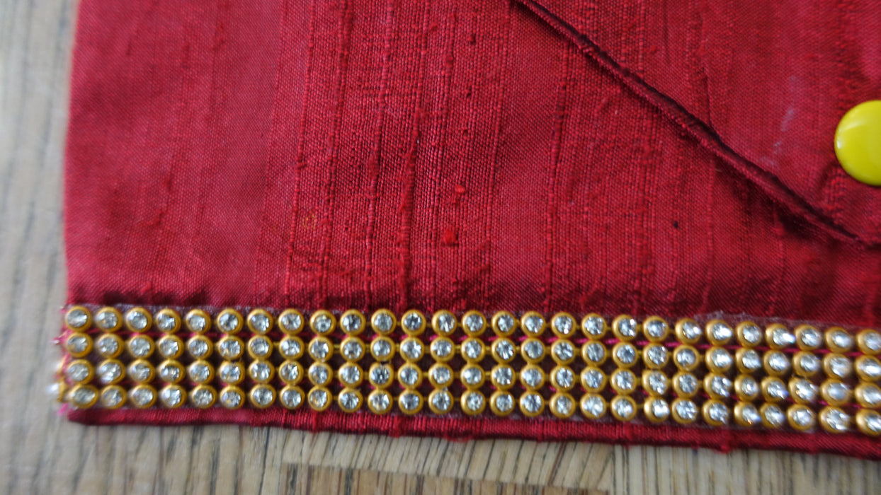 Red Raw Silk Envelope With Diamante Detail