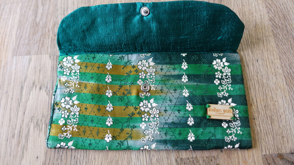 Green Brocade Vintage Silk Envelope