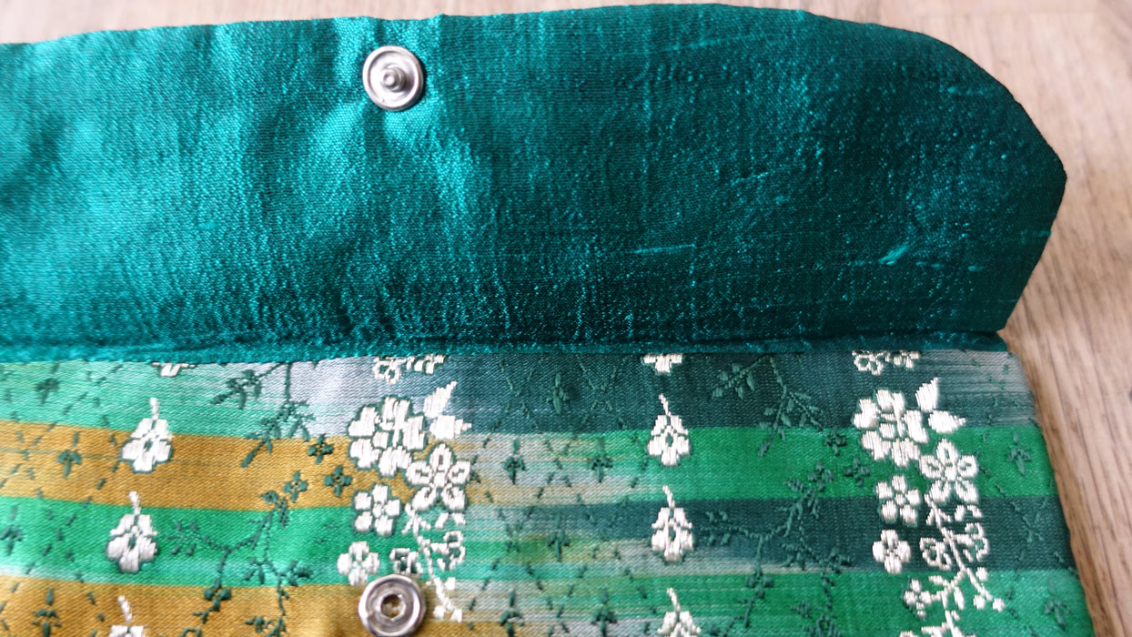 Green Brocade Vintage Silk Envelope