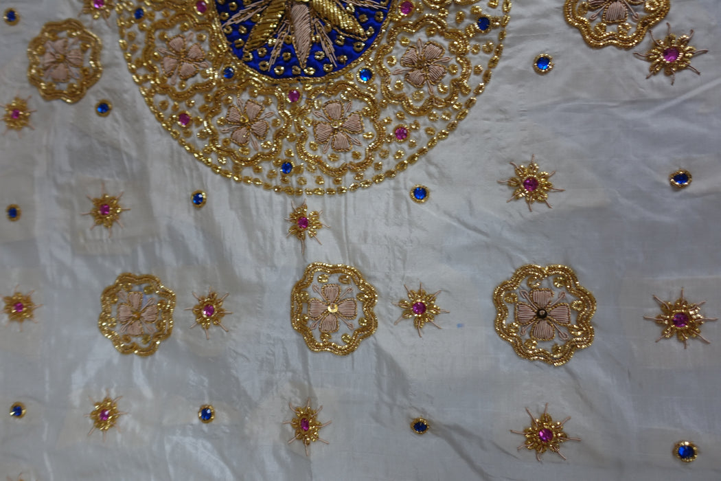 White And Blue Silk Tablecloth In Blue