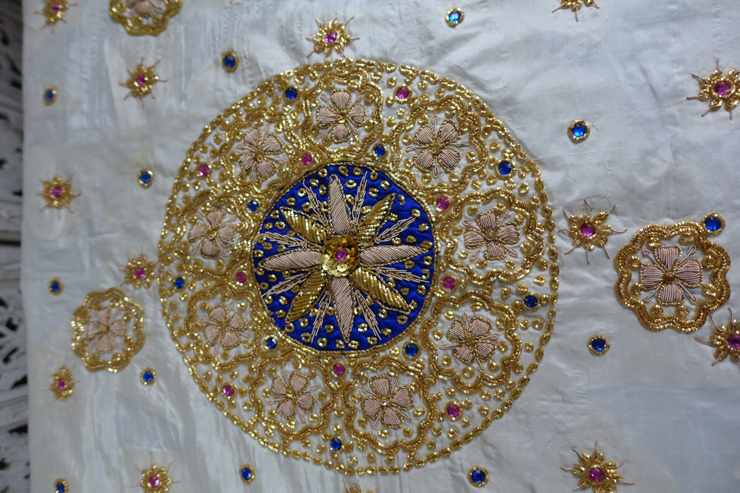 White And Blue Silk Tablecloth In Blue