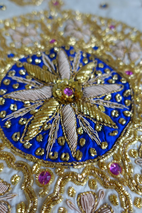 White And Blue Silk Tablecloth In Blue