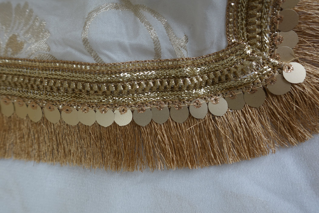 White And Gold Fringed Table Cloth