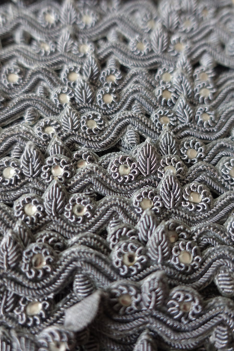 Grey Zardosi Embellished Handmade Trim