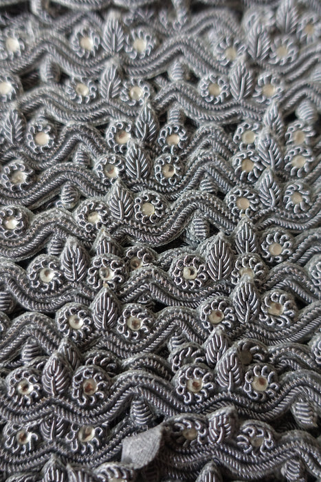 Grey Zardosi Embellished Handmade Trim