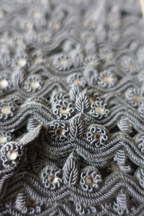 Grey Zardosi Embellished Handmade Trim