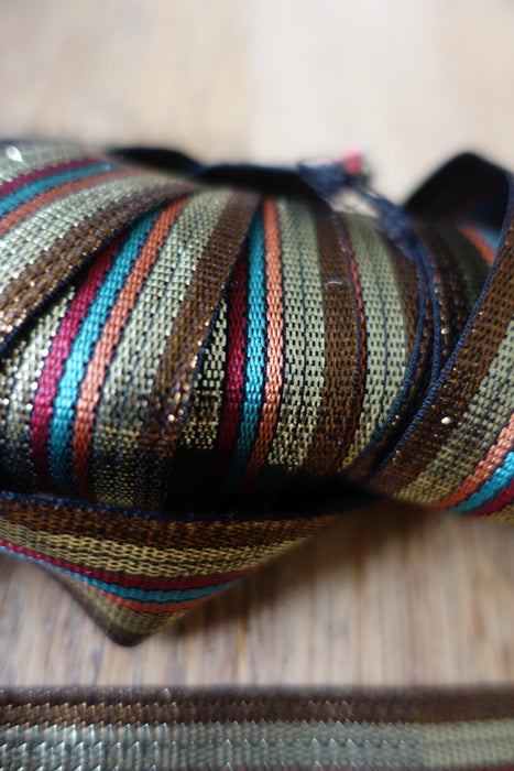 Gold Brown And Blue Metallic Thread  Braid Ribbon - 9.2 Metres