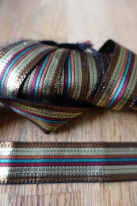 Gold Brown And Blue Metallic Thread  Braid Ribbon - 9.2 Metres