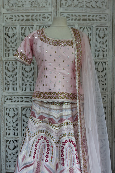 Pink Mirrored Lengha - UK 12 / EU 38 - Preloved