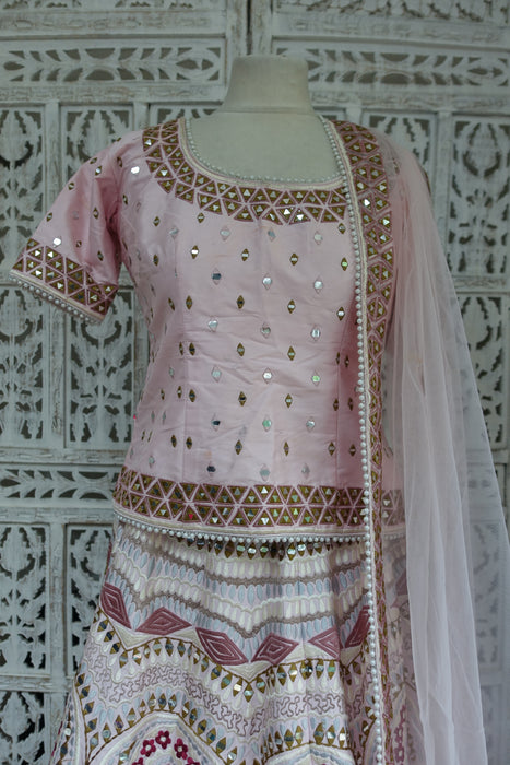 Pink Mirrored Lengha - UK 12 / EU 38 - Preloved