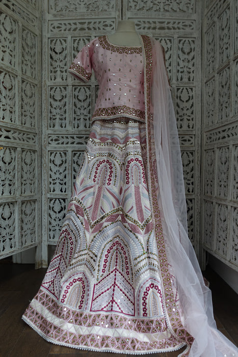 Pink Mirrored Lengha - UK 12 / EU 38 - Preloved