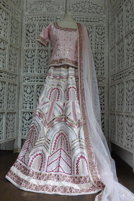 Pink Mirrored Lengha - UK 12 / EU 38 - Preloved