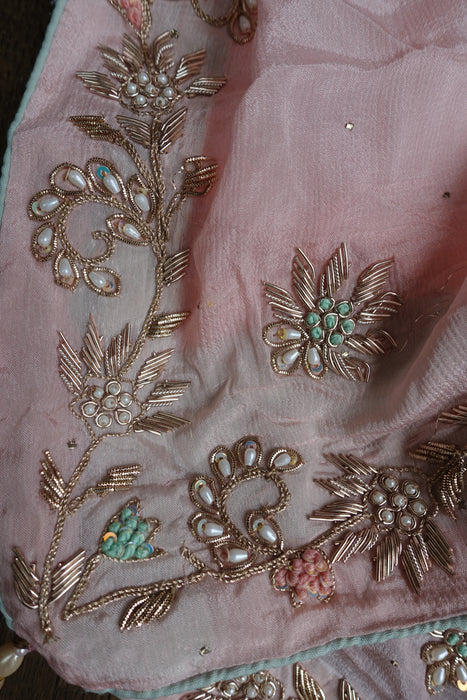 Mint Green And Pink Silk Lengha - UK 10 / EU 36 - Preloved