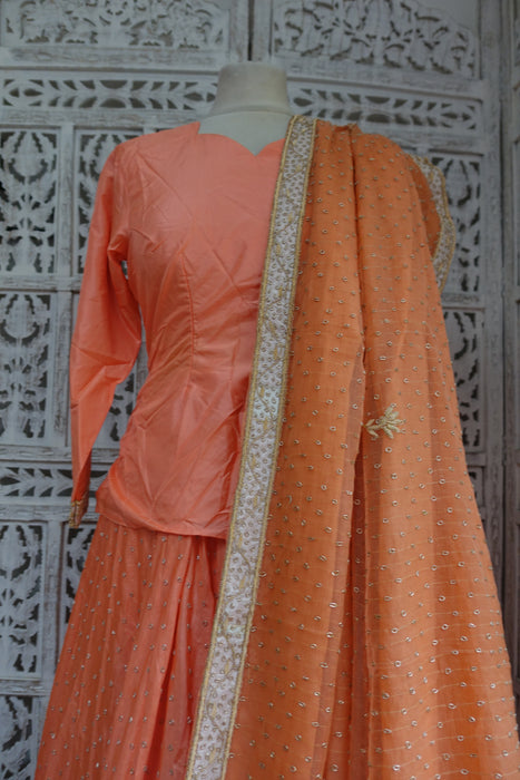 Peach Silk Vintage Wedding Lengha - UK 12/ EU 38 - New