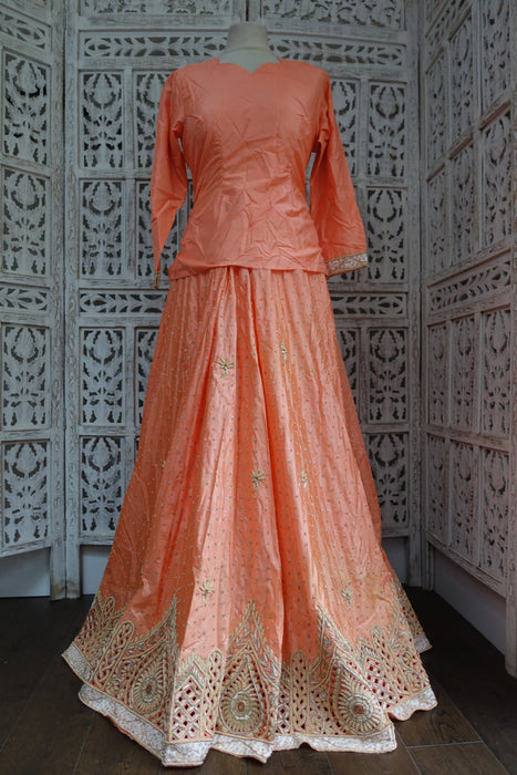 Peach Silk Vintage Wedding Lengha - UK 12/ EU 38 - New