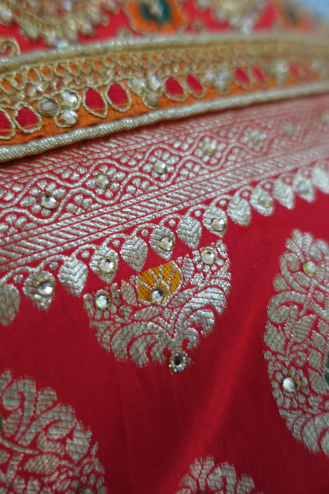 Red Banarsi Wedding Sari With Blouse Piece - New