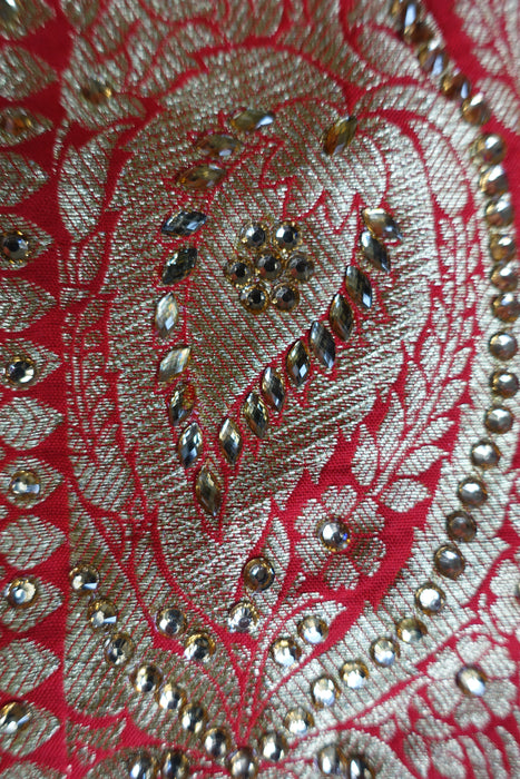 Red Banarsi Wedding Sari With Blouse Piece - New