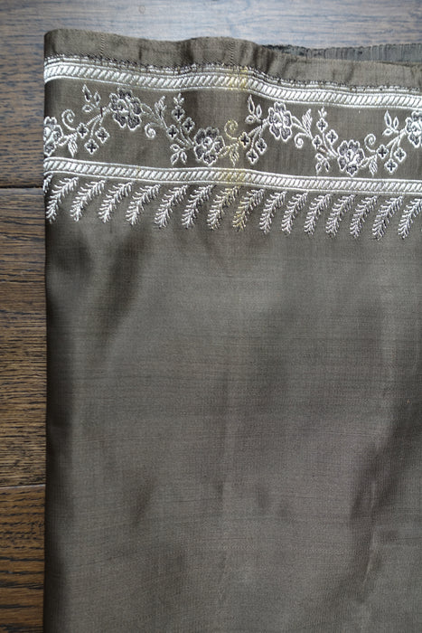 Taupe Sateen Silk Vintage Sari - Preloved