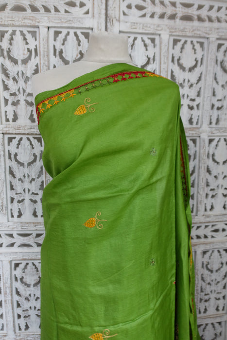 Bright Green Pure Tissue Silk Vintage Sari With Blouse - New