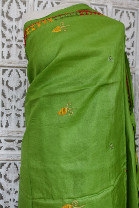Bright Green Pure Tissue Silk Vintage Sari With Blouse - New