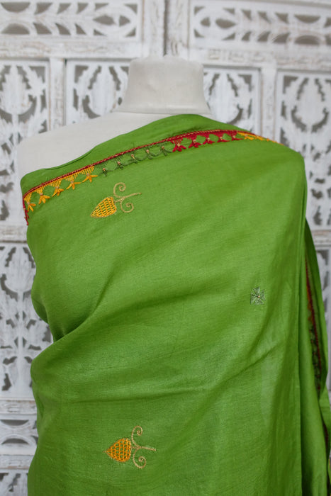 Bright Green Pure Tissue Silk Vintage Sari With Blouse - New