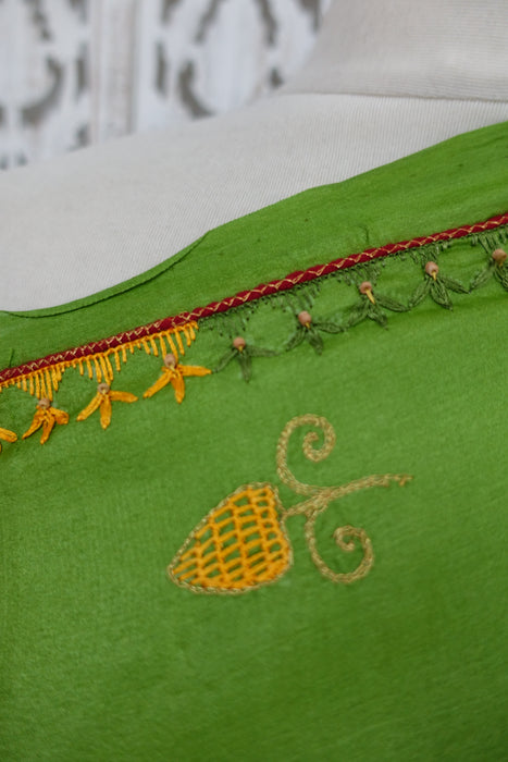 Bright Green Pure Tissue Silk Vintage Sari With Blouse - New
