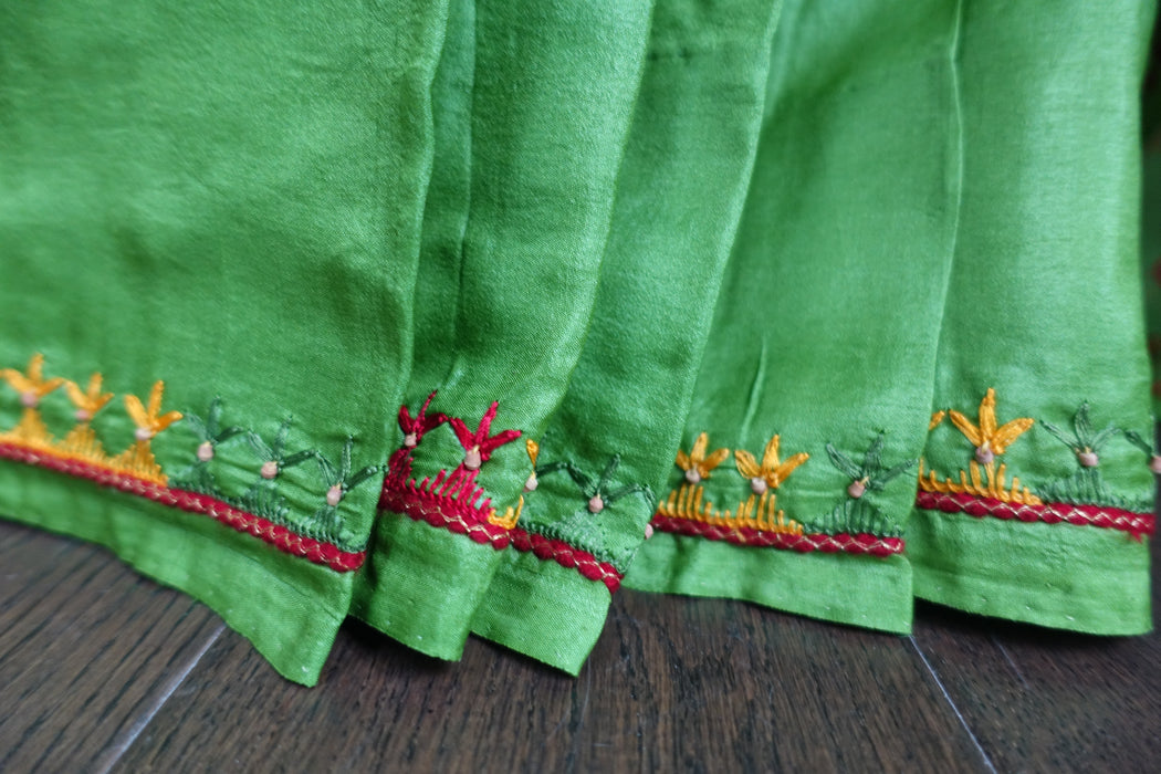 Bright Green Pure Tissue Silk Vintage Sari With Blouse - New