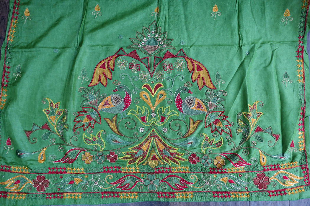 Bright Green Pure Tissue Silk Vintage Sari With Blouse - New