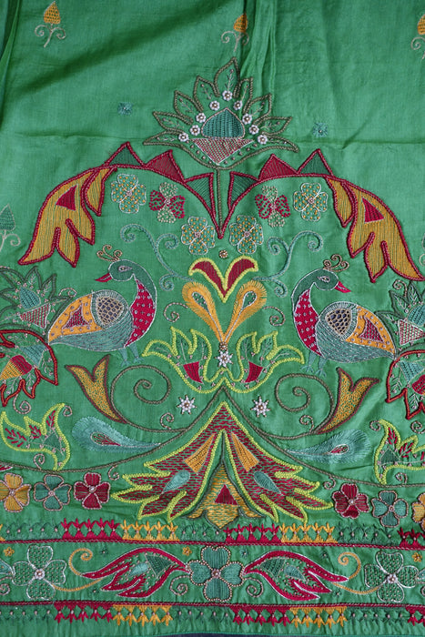 Bright Green Pure Tissue Silk Vintage Sari With Blouse - New