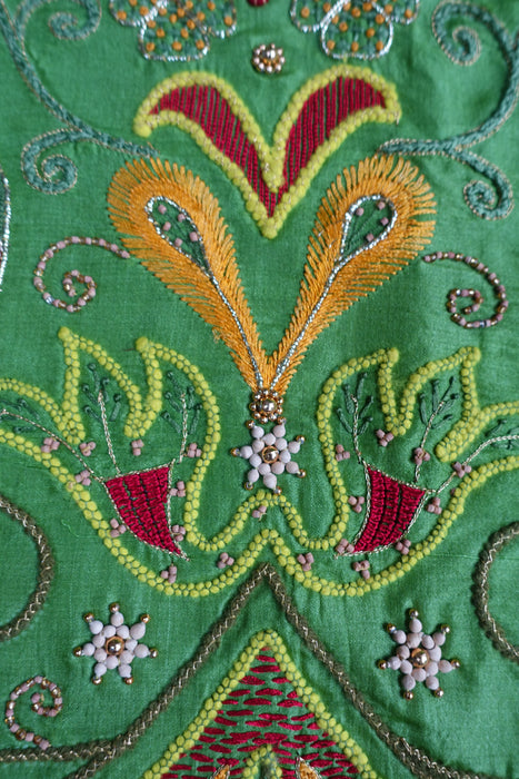 Bright Green Pure Tissue Silk Vintage Sari With Blouse - New