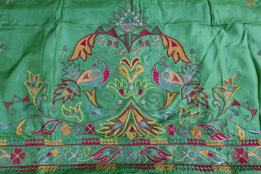 Bright Green Pure Tissue Silk Vintage Sari With Blouse - New