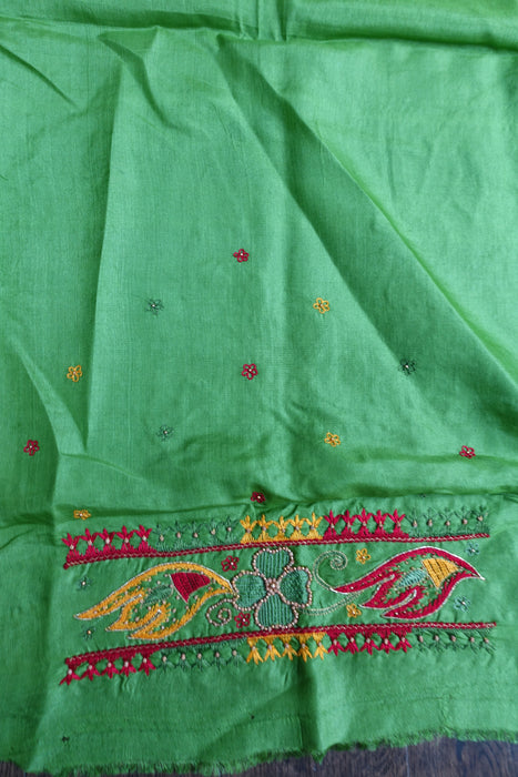 Bright Green Pure Tissue Silk Vintage Sari With Blouse - New