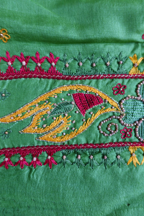 Bright Green Pure Tissue Silk Vintage Sari With Blouse - New