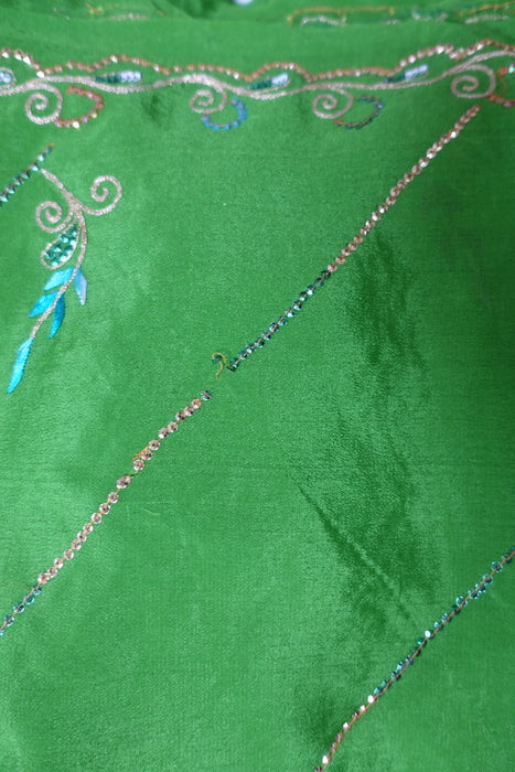 Parrot Green Pure Lightweight Silk Embroidered Vintage Sari - New
