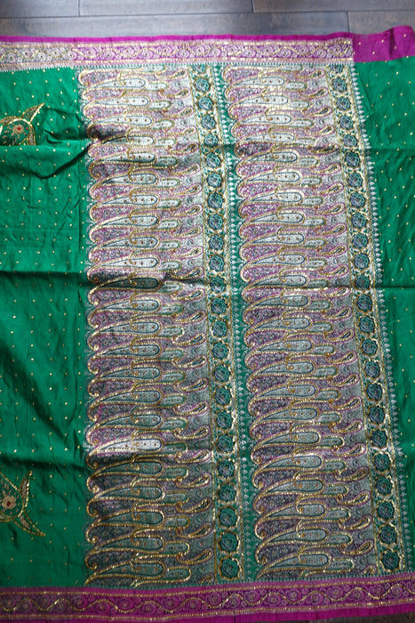 Jade Green Tanchoi Silk Vintage Sari - Preloved