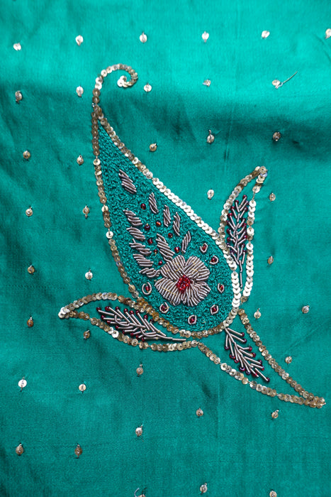 Jade Green Tanchoi Silk Vintage Sari - Preloved