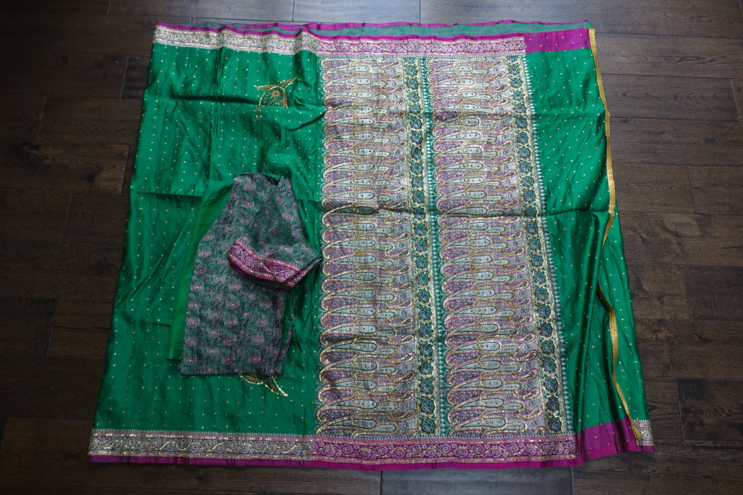 Jade Green Tanchoi Silk Vintage Sari - Preloved