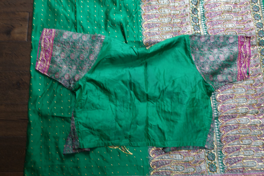 Jade Green Tanchoi Silk Vintage Sari - Preloved