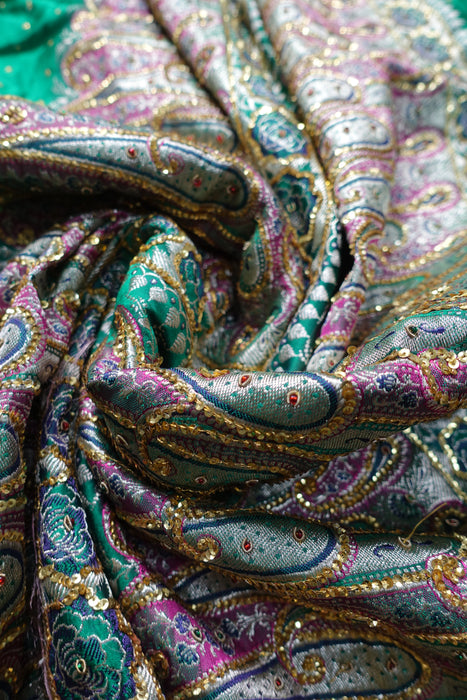 Jade Green Tanchoi Silk Vintage Sari - Preloved