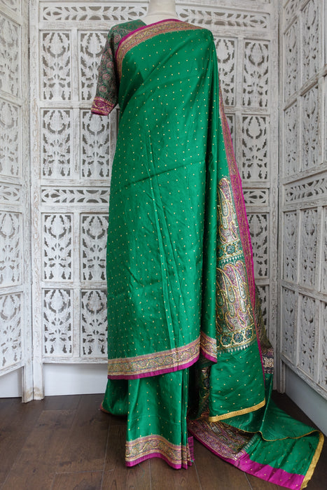 Jade Green Tanchoi Silk Vintage Sari - Preloved