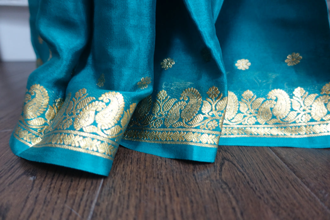 Jade Lightweight Pure Silk Vintage Sari - New