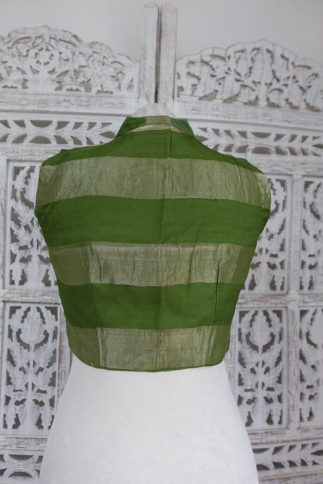 Green Silk Voile Mix Sari With Blouse To Fit 34 Bust Blouse - New