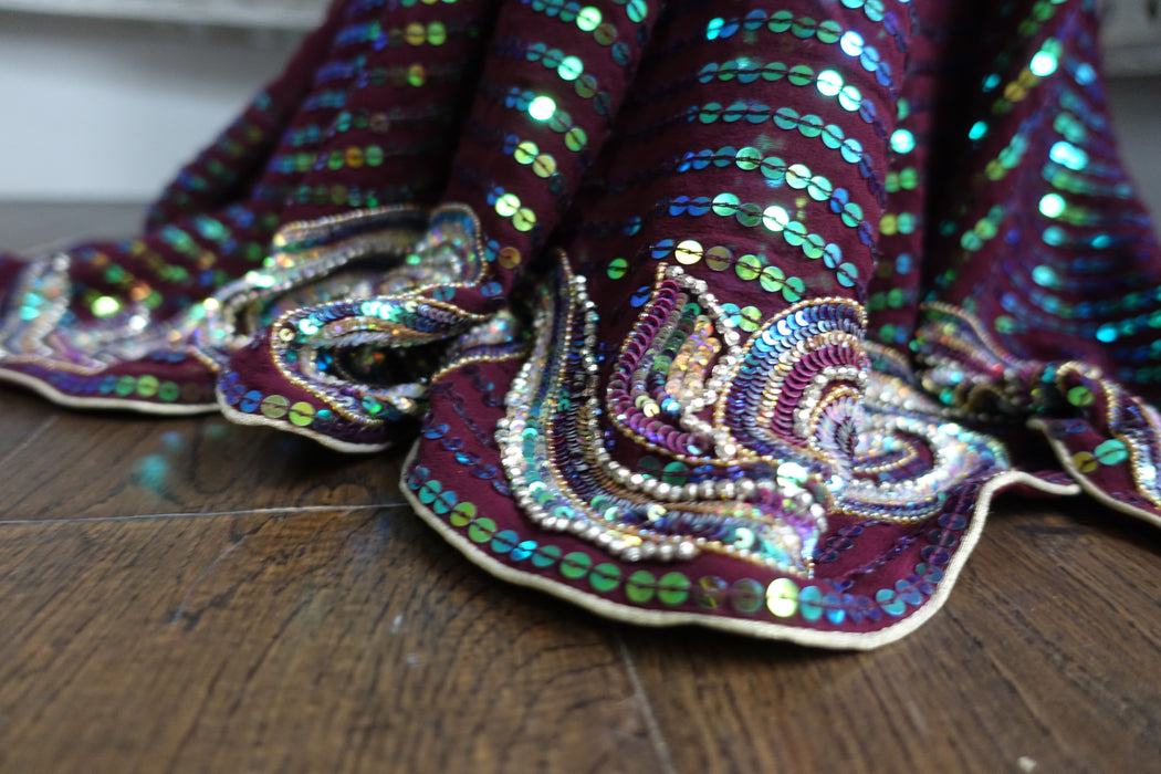 Plum Sequinned Heavy Sari - New
