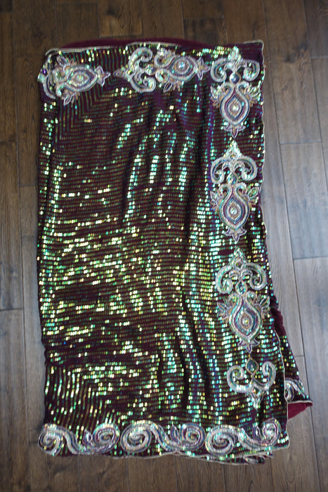 Plum Sequinned Heavy Sari - New