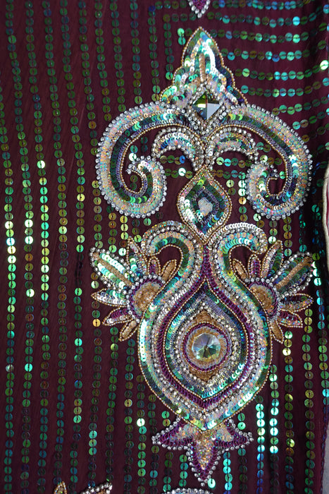 Plum Sequinned Heavy Sari - New