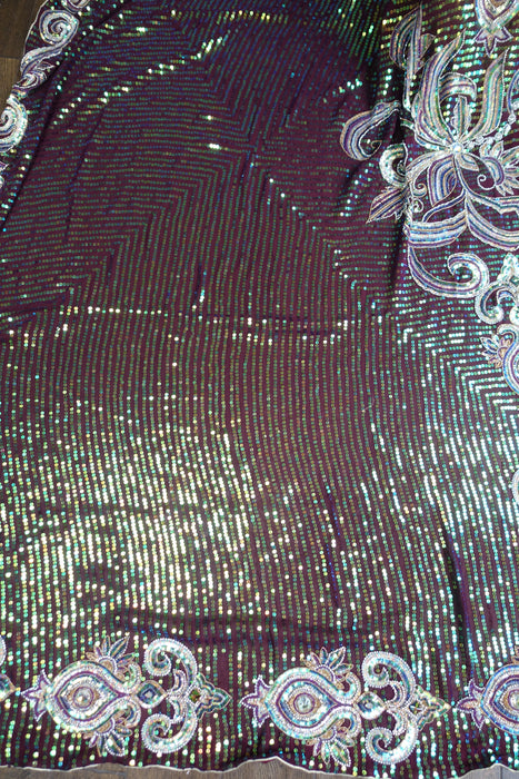 Plum Sequinned Heavy Sari - New