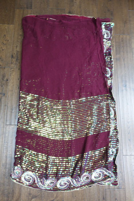 Plum Sequinned Heavy Sari - New