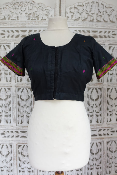 Black Silk Sari With Blouse To Fit 36 Bust - Preloved