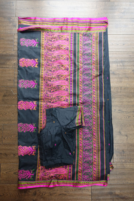 Black Silk Sari With Blouse To Fit 36 Bust - Preloved