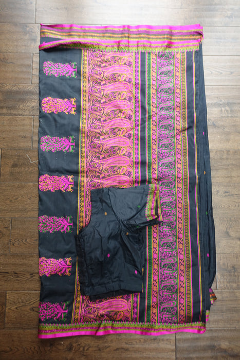 Black Silk Sari With Blouse To Fit 36 Bust - Preloved